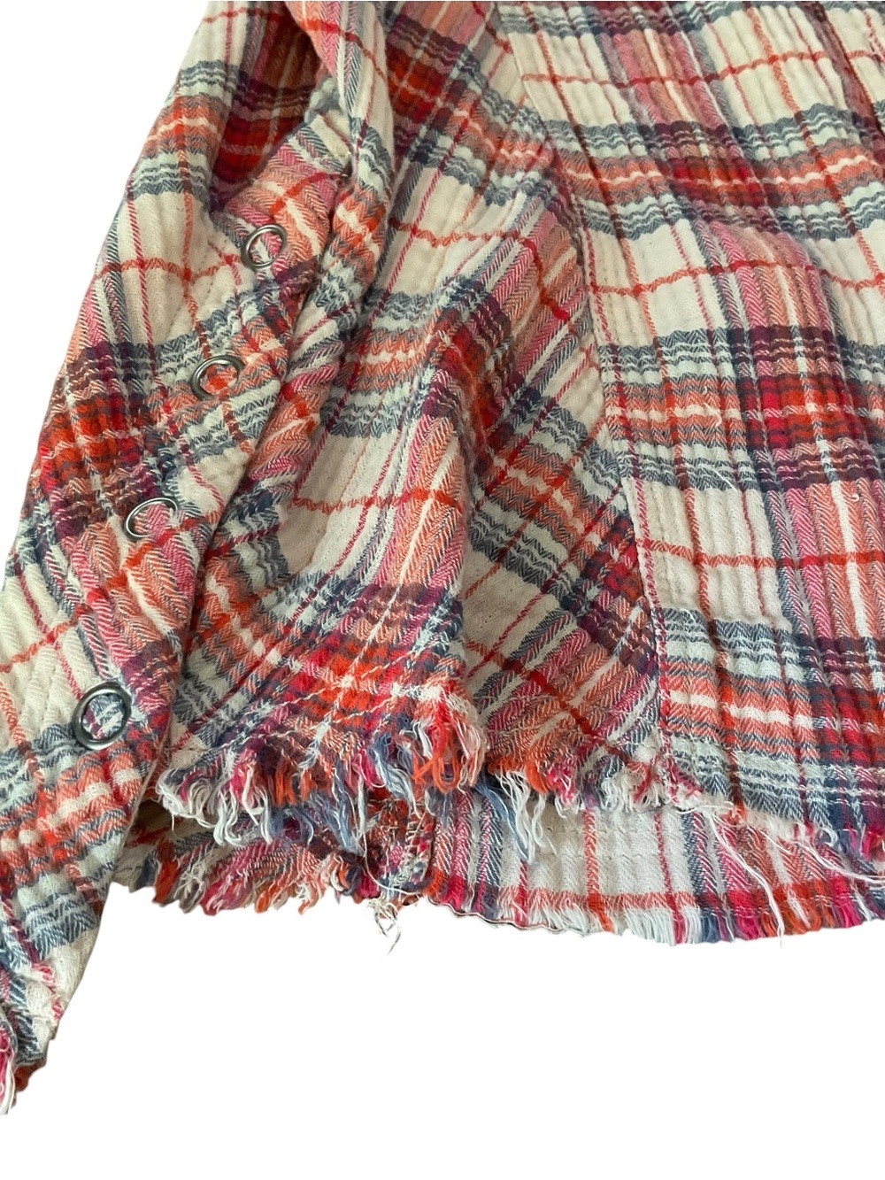Free People Plaid Button Front Shirt M Frayed Hem Oversized Cotton Flannel Shack - Picture 6 of 7